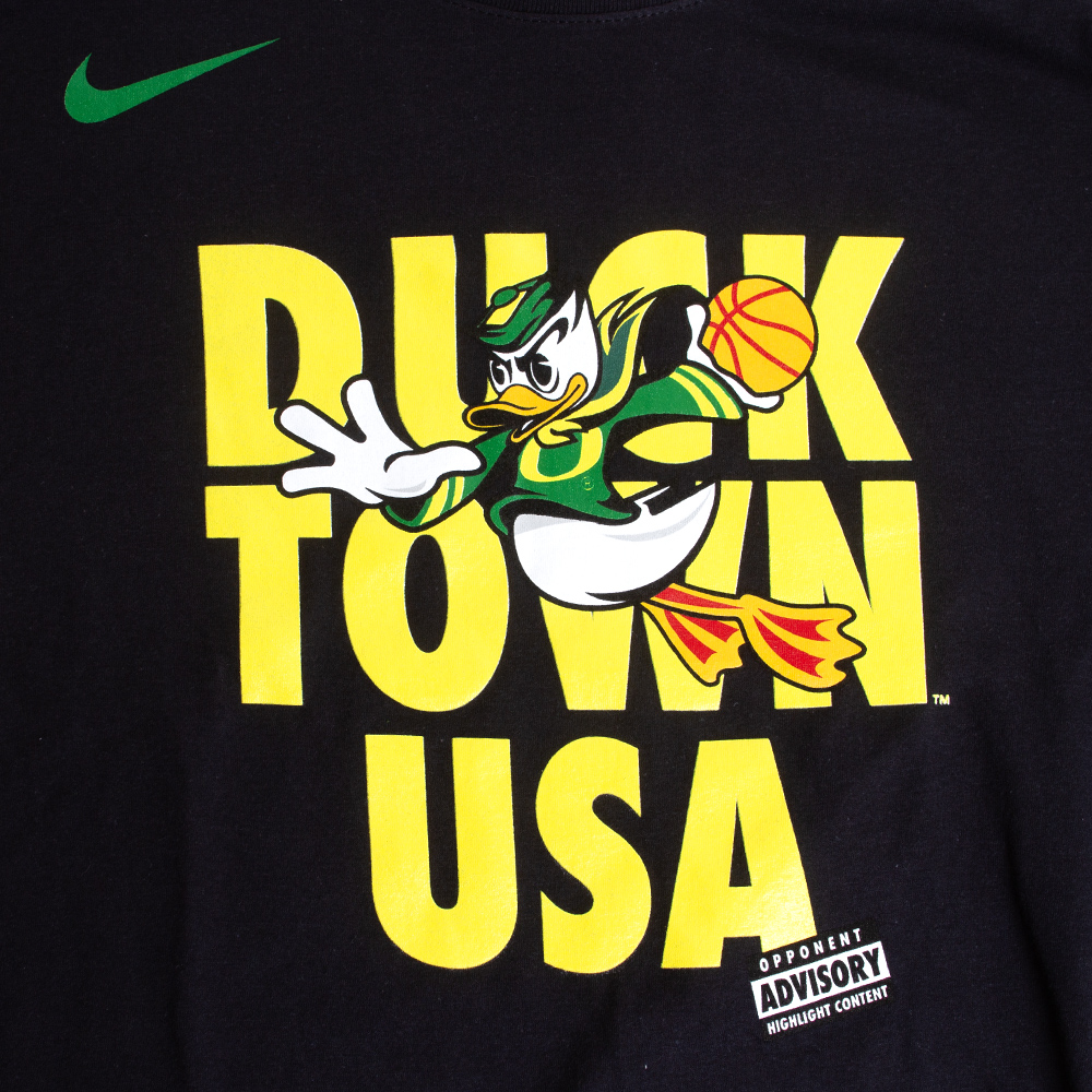 Ducks Spirit, Nike, Black, Long Sleeve, Cotton, Men, Basketball, Mascot Dunking, Duck Town USA, T-Shirt, 786446